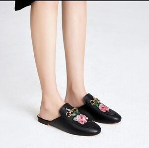 Vertundy Women's Mules Low Heel Flats Leather Slip On Backless Sandals for Girls